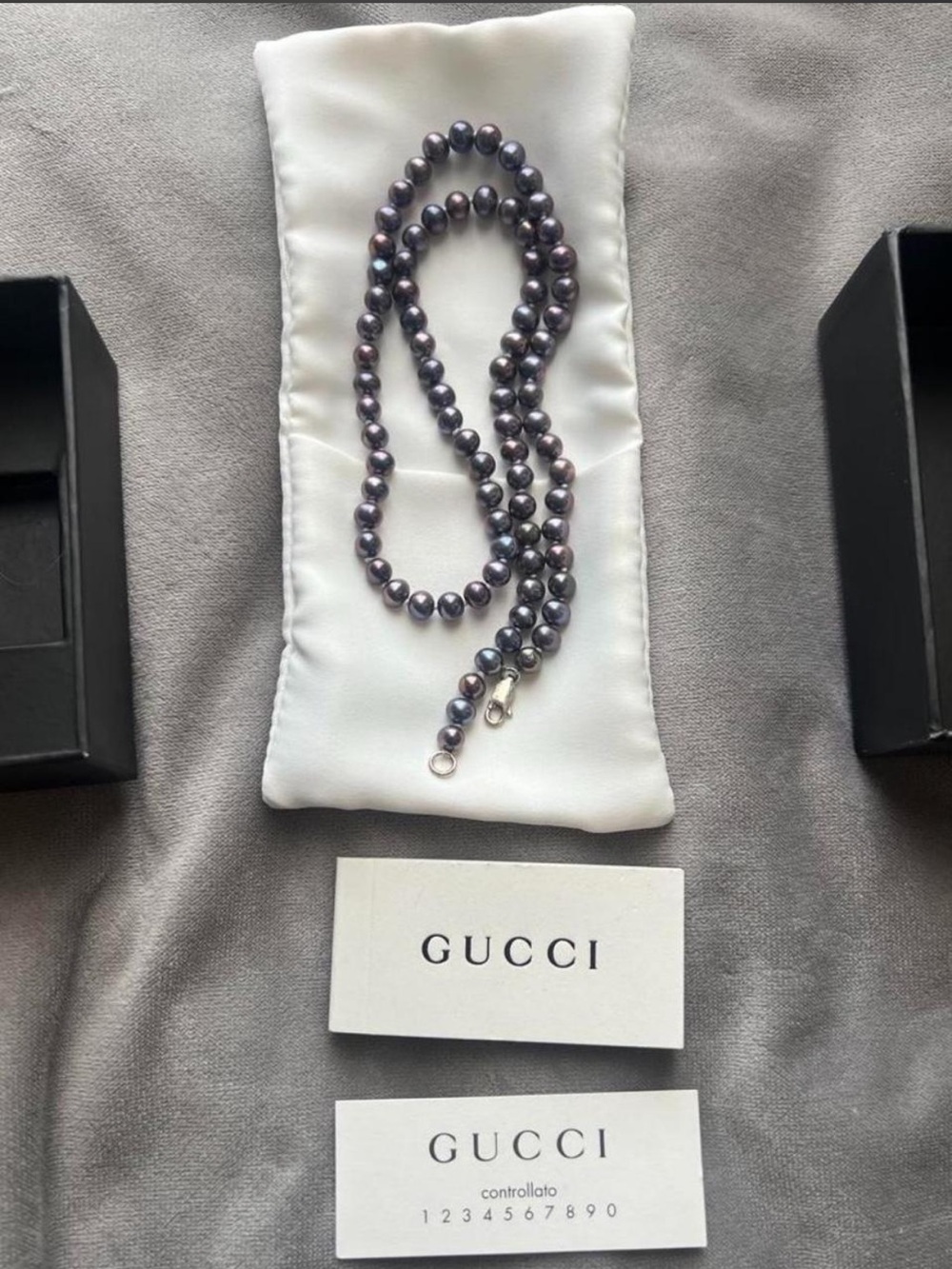 Gucci Dark Purple Pearl Necklace with Sterling Silver Clasp